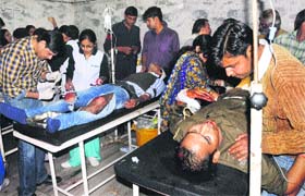 Injured persons undergo treatment in the Karnal trauma centre on Monday