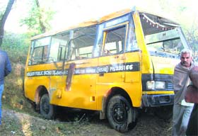 A school bus overturned on the Hisar-Tohana near Uklana in Hisar on Monday