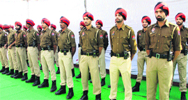 A group of 24 Punjab Police constables with a brand new look in Jalandhar on Monday.