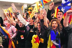 Esquerra Republicana Independent Partys supporters cheer in Barcelona.  Reuters