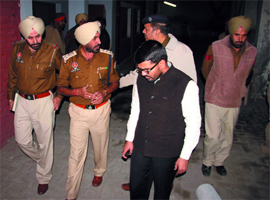 Cops at the site of incident at SSD Girls College, Bathinda, on Tuesday evening.