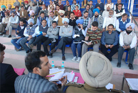 Deputy Commissioner KK Yadav holds a meeting in connection with preparations for the inaugural ceremony of the World Cup Kabaddi to be held in Bathinda, on Tuesday.