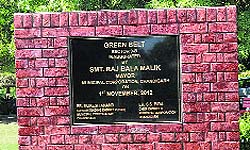 A plaque with Mayor Raj Bala Maliks name, who inaugurated the park