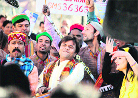 Actor Rajpal Yadav during a shoot of his film, Blue Mountains,  in Shimla recently.