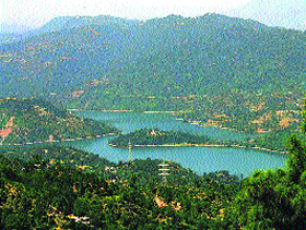 A view of the Gobind Sagar Lake in Bilaspur where over 50,000 people were displaced.