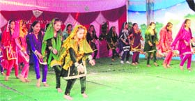 Students of Presentation Convent High School perform during their Annual Day celebrations at Reasi on Monday evening