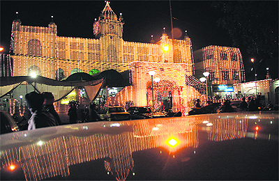 The Model Town gurdwara all decked out on the eve of the birth anniversary of Guru Nanak Dev in Jalandhar on Tuesday. 
