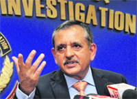 Outgoing CBI Director AP Singh interacts with the media in New Delhi on Tuesday. 