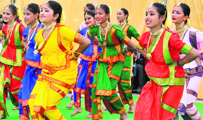 Girls perform classical dance during the annual function of Senior Secondary Modern School in Patiala on Tuesday.