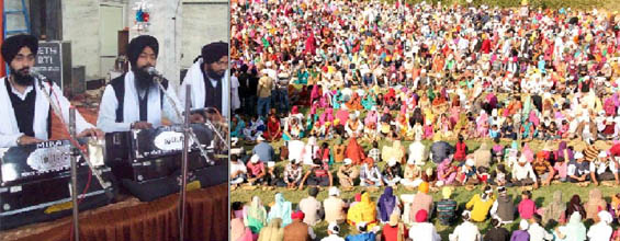 (Left) Raagis perform kirtan at the Model Town gurudwara on Gurupurb; Devotees partake langar at the Qila Mubarak in Bathinda on Wednesday to mark the birth anniversary celebrations of Guru Nanak Dev Ji. 