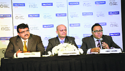 Rishit Sanghvi (R), business head-gold, Reliance Money Precious Metals, an arm of Reliance Capital, with Amresh Acharya, director- investment, World Gold Council (C) and Sharad Goel of Reliance Money at the launch of the Reliance My Gold Plan in Chandigarh on Wednesday 