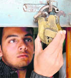 A broken lock at the shop.