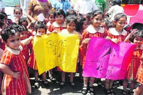Students participate in an awareness rally in support of the girl child in Jammu