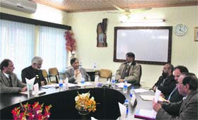 Estimates Committee on Environment chairman MY Tarigami holds a meeting with officials of University of Kashmir in Srinagar on Wednesday