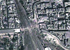 A satellite image of Lakkar Bridge shows incomplete work on the Railways land