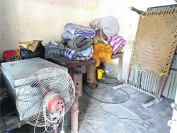 The room inside the fire safety office that has been turned into a shelter home at Muktsar