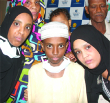 Mukhtar Ahmed Ali with his family members at Apollo Hospital in New Delhi on Thursday. 