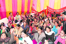 ANMs stage a hunger strike outside Vidhan Sabha in Dehradun on Thursday. 