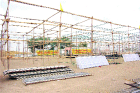 Preparations under way for the December 2 HJC rally at Sirsa on Thursday.