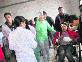 Some of the students injured in a road accident at the DRPGMC in Tanda on Thursday.