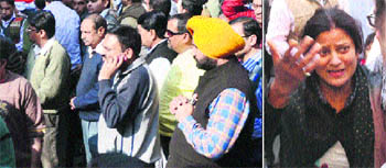 Area residents gather outside the residence of councillor Renu Bansal in Ludhiana on Thursday and (right) Grief-stricken mother of the victim Renu Bansal.