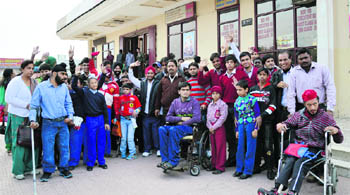 Differently abled children outside a cinema hall in Ludhiana where they watched a special screening of "Jab Tak Hai Jaan"  