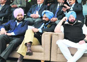 Capt Amarinder Singh, his brother and SAD leader Malwinder Singh and son Raninder Singh at the inauguration of the 2nd Asian Shotgun Championship in Patiala on Thursday