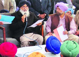 Chief Minister Parkash Singh Badal holds a sangat darshan programme at Singhewala village in Muktsar district on Thursday