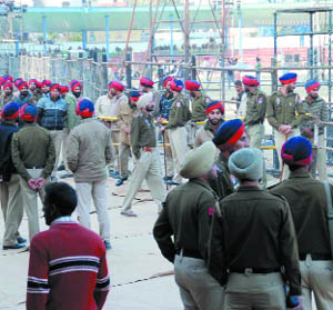 Police personnel have been deployed in strength at the stadium for security.