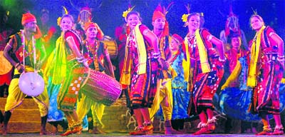 Artistes present a traditional dance item during the inaugural day of the fourth National Crafts Mela at Kalagram in Mani Majra on Friday. 
