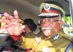DGP Srivastava on the way home after his retirement on Friday.