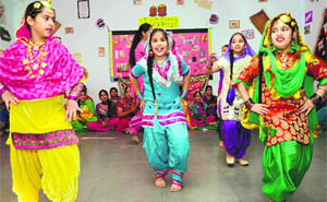 Students of the Cambridge International School for Girls perform gidda during a cultural programme in Jalandhar on Friday. 