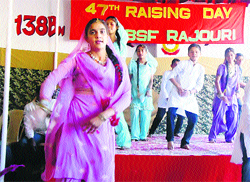 A cultural programme being presented while the BSF Raising Day is celebrated in Rajouri on Friday. A Tribune photograph