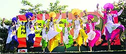 Children perform bhangra during the prize distribution function of Idea Junior Championship League in Ludhiana on Friday