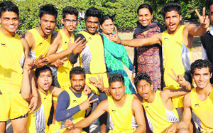 Kho-Kho players of the SGGS College-26, in a jubilant mood after winning the Inter-College Tournament at Panjab University in Chandigarh on Saturday.