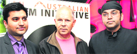 John Winter (centre) and Anupam Sharma (right), both Australian filmmakers, in Dehradun on Saturday.