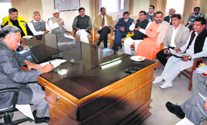 Chief Minister Vijay Bahuguna holds a meeting of legislators from Haridwar on Saturday.