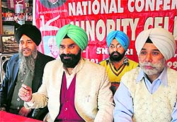 Members of NC (Minority Cell) hold a press conference in Jammu on Saturday