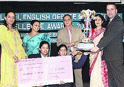 Army Public School (APS), Srinagar, receives the best academic maximum progress award trophy, along with a cash prize of Rs 50,000, at Army Welfare Education Society (AWES) Headquarters, Shankar Vihar, New Delhi