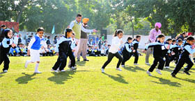 Children take part in an event on the final day of the 36th Annual Athletics Meet at Guru Nanak Public School, Sarabha Nagar, Ludhiana.