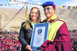 Kimberley Dennis from the Guinness World Records, London with the Drukpa