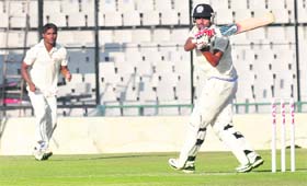 Rajasthans Deepak Chahar pulls one to the boundary in Mohali on Saturday