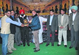 Former Indian spy Kishori Lal being honoured by the Mohan Lal Bhaskar foundation during a function in Ferozepur. 