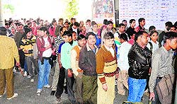 Long queues of passengers at the ticket counters on the Chandigarh railway station on Sunday