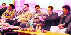 Mussoorie MLA Ganesh Joshi and other political leaders at a function in Mussoorie on Sunday