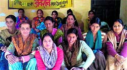 Women of Kunao village observe a fast in support of their demands near Rishikesh on Sunday