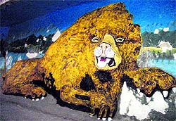 The sculpture of a lion has been repainted, much to the dislike of residents and tourists in Mussoorie