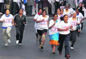 Senior citizens take part in the 27th Pune International Marathon on Sunday.