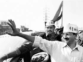 Arvind Kejriwal during his Aam Aadmi Party (AAP) rally in Mumbai on Sunday.