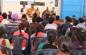 Mansa SSP Narendra Bhargava addresses the gathering. DC Amit Dhaka and Bollywood actor Aman Dhaliwal were also present on the occasion